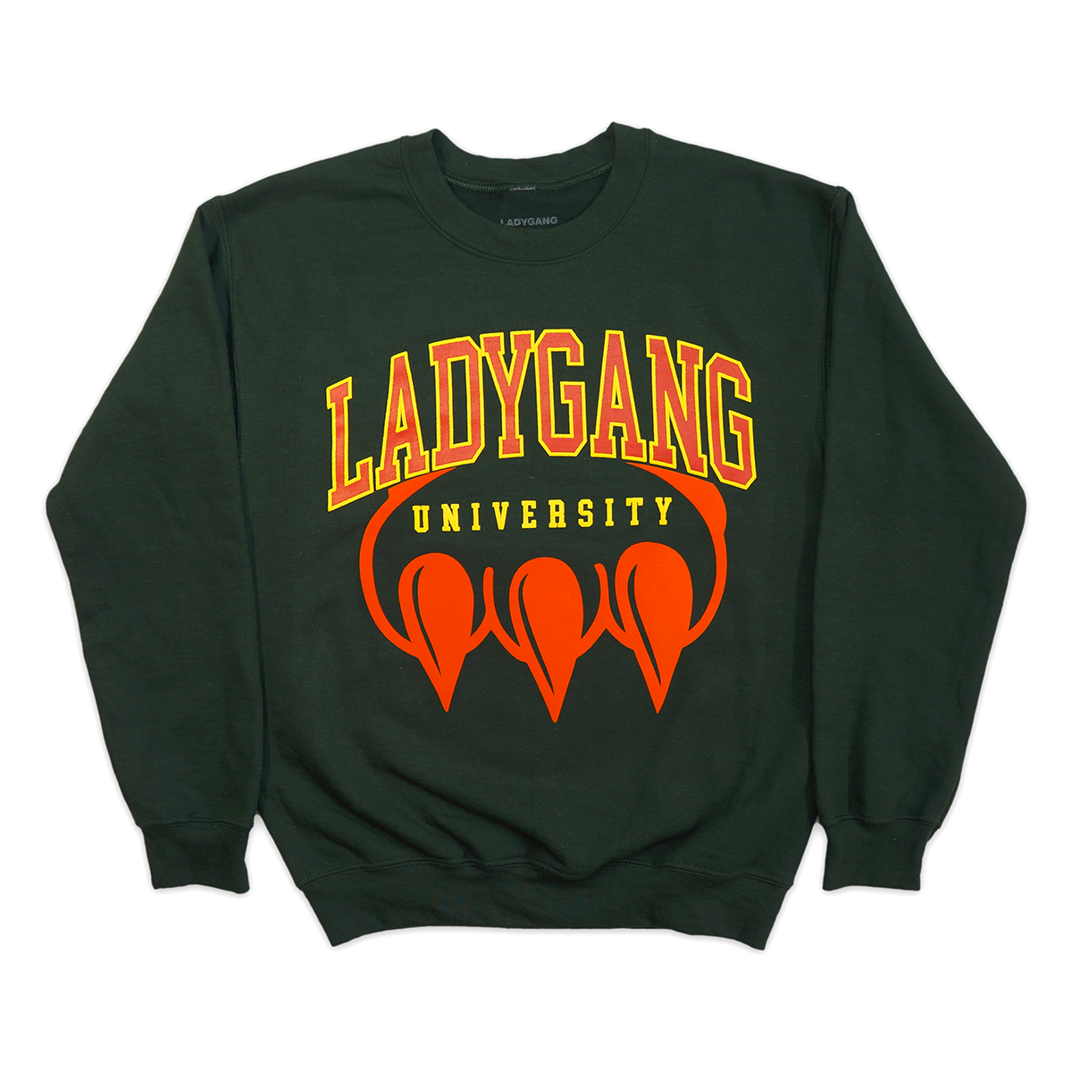 CLAW "LIADY GANG" CREWNECK (ORANGE FLOCK ON GREEN)