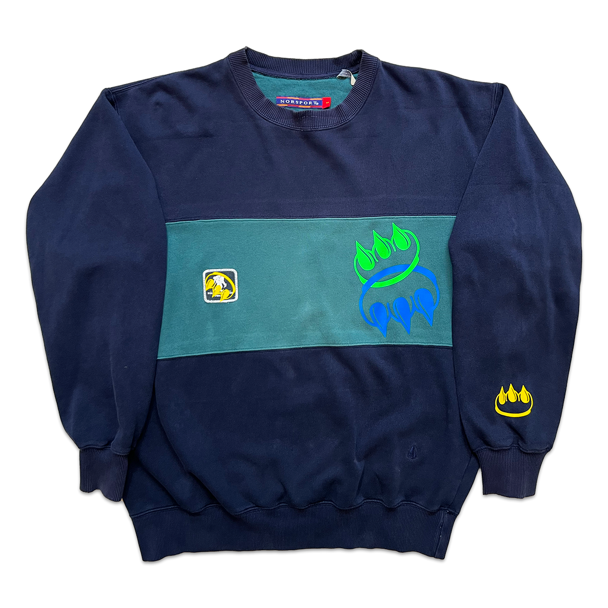 VINTAGE NAVY & SEA FOAM GREEN LINKED CLAW CREWNECK